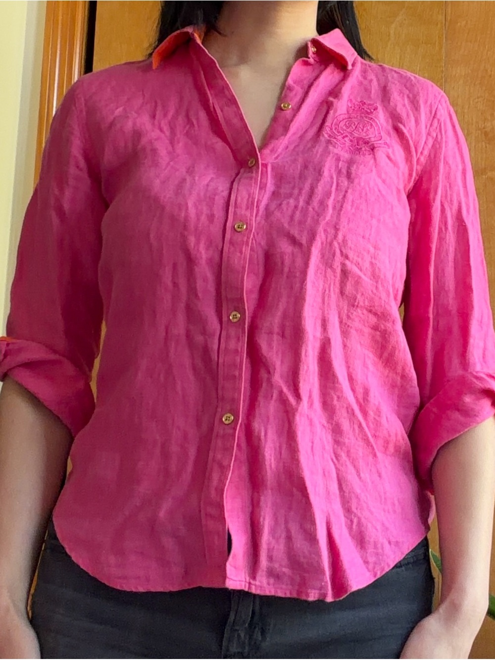 Ralph Lauren 100% Linen Bright Pink Button-Up
